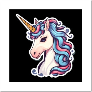 Beautiful Unicorn with rainbow hair Posters and Art